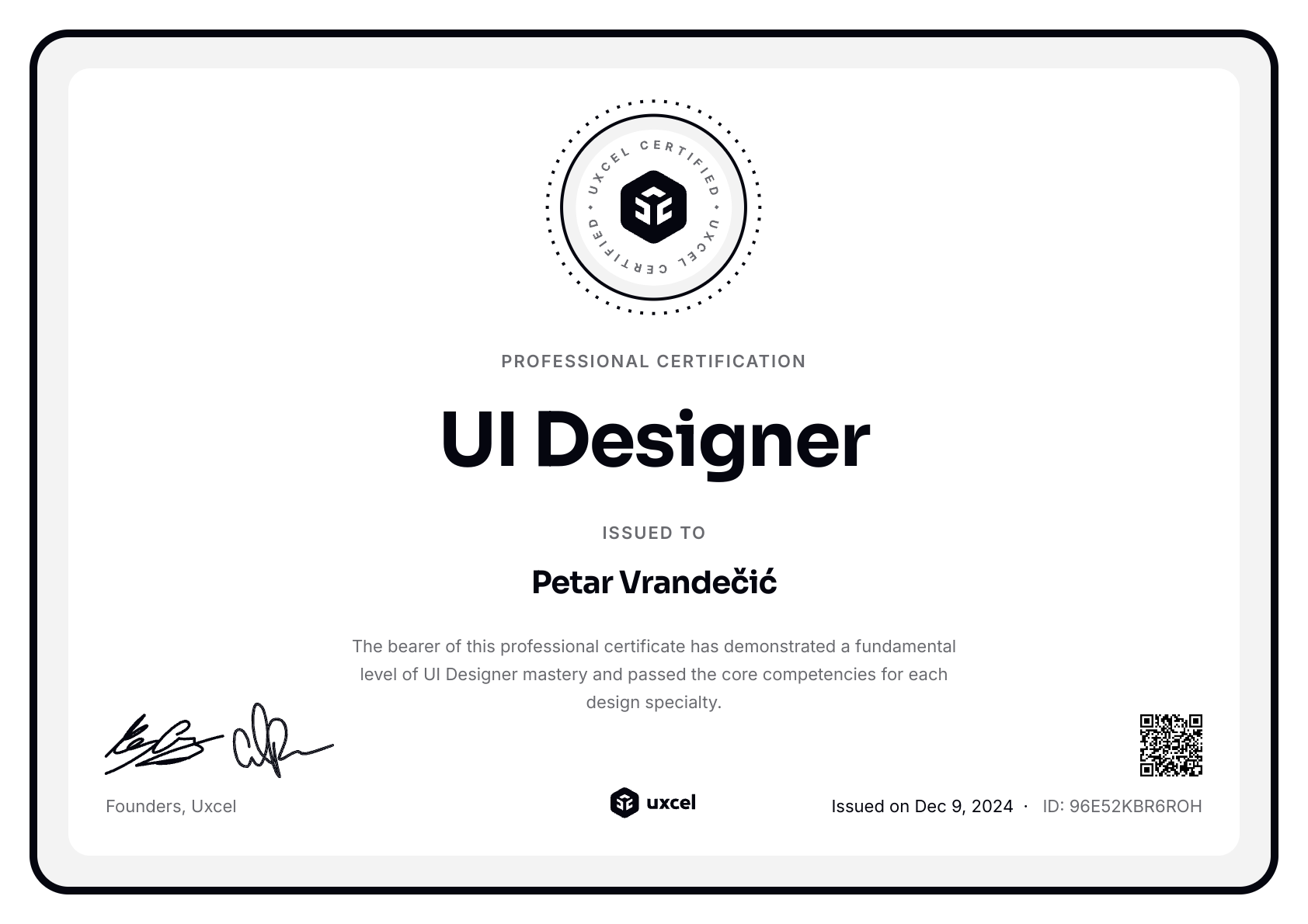 Petar Vrandečić's certificate